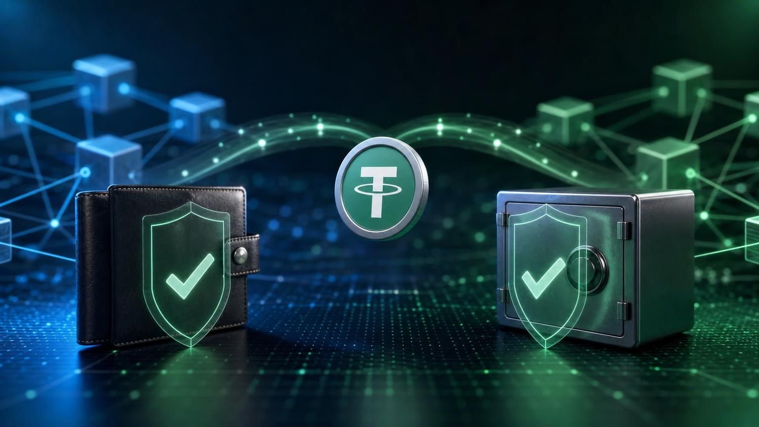 Pessoa conferindo o ativo USDT, a rede blockchain e o endereço do destinatário antes de confirmar uma transferência